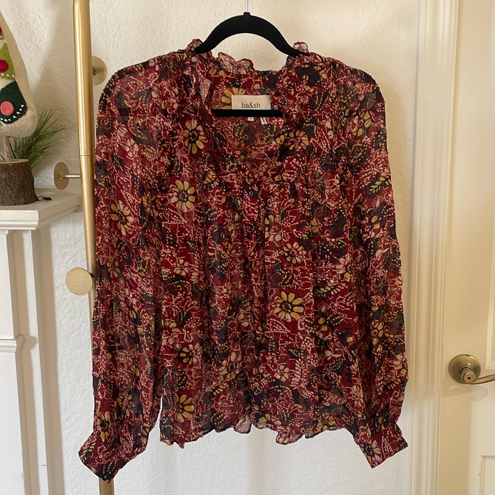 ba&sh Burgandy floral blouse size small